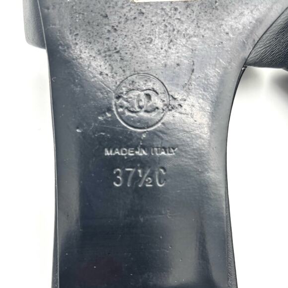 Chanel CC Logo Lambskin Black Leather Slip On Slides Mules 37.5 - Picture 7 of 8